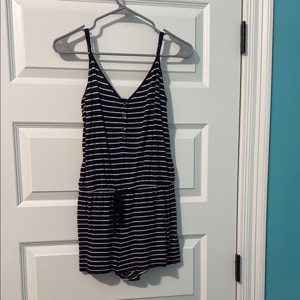 Navy Blue and White Striped Women’s Romper